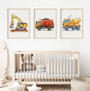 Personalized Construction Vehicles Canvas Set For Kids' Room: Excavator, Dump Truck, Concrete Mixer