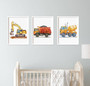 Personalized Construction Vehicles Canvas Set For Kids' Room: Excavator, Dump Truck, Concrete Mixer