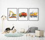 Personalized Construction Vehicles Canvas Set For Kids' Room: Excavator, Dump Truck, Concrete Mixer