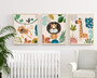 Jungle-themed nursery canvas wall art, boho safari animals for baby boy decor in soft tan and cream neutrals palette