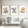 Safari animal reading wall art canvas, watercolor lion with open book, gender-neutral nursery decor, pastel portrait print