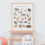 Safari animals nursery canvas wall art, numbers 1–10 with matching animals, landscape orientation educational decor for kids