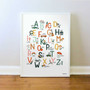 Alphabet canvas art with illustrated A-Z letters and cute animals in soft pastels, portrait for kids' playroom decor Alphabet canvas art with illustrated A-Z letters and cute animals in soft pastels, portrait for kids' playroom decor