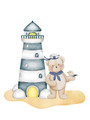 Teddy bear nautical nursery canvas set for boys, blue ocean nursery wall art set to create a sweet coastal gallery