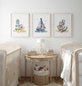 Teddy bear nautical nursery canvas set with cute ocean motifs in soft blue tones for baby boy nursery wall decor