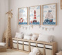 Nautical sailboat canvas set, minimalist ocean wall art in soft blues for kids playroom decor and a boy's bedroom accent