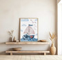 Nautical sailboat canvas set for nursery, modern ocean wall art in blue and white, multi-panel decor for a boy's kids room