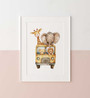 Watercolor safari animals canvas for nursery with elephant, giraffe, lion; personalized with baby name in neutral palette