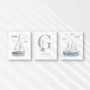 Nautical nursery wall canvas showcasing a custom sailboat graphic with baby name, sweet personalized art for kids’ room