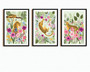 Safari jungle canvas wall art set, leopard with floral details in watercolor-style, playroom or nursery decor, trio prints