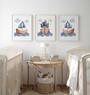 Ocean sailboat nursery canvas art set in blue and white, coastal wall art for a baby boy nursery or boys' room