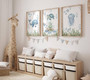 Modern nautical nursery canvas set featuring turtle and whale illustrations, wall art for kids playroom or boys bedroom
