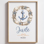 Nautical anchor canvas wall art for nursery, customized with baby name; thoughtful baby shower gift for new moms of baby boys