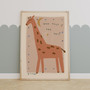 Giraffe boho canvas wall art with earthy tones and subtle pattern, landscape orientation for playful playroom wall decor