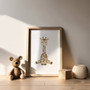 Safari-themed nursery canvas wall art, lion giraffe elephant trio in soft neutrals; gender-neutral decor for baby room