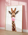 Funny giraffe nursery canvas wall art in modern pink, playful portrait for kids' room decor, vertical orientation Funny giraffe nursery canvas wall art in modern pink, playful portrait for kids' room decor, vertical orientation