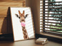 Funny giraffe art print for nursery decor, modern pink palette with smiling giraffe, kids' room wall accent, portrait layout Funny giraffe art print for nursery decor, modern pink palette with smiling giraffe, kids' room wall accent, portrait layout