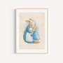 Vintage Peter Rabbit Illustration Canvas, mother rabbit cuddling baby, classic nursery wall art and a sweet baby shower gift.