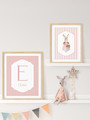 Peter Rabbit wall art canvas, pastel pink cottagecore nursery decor, custom baby name design, charming gift for baby shower