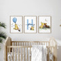 Classic Pooh Bear canvas set in muted sage and cream, customizable name and quote, charming wall art for a baby’s room.
