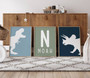 Dinosaur nursery wall art prints set of 3 with personalized name sign, neutral tones for baby boy nursery or toddler room