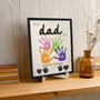 Best Papa handprint canvas, personalized with kids’ names and 2025, modern black framed, neutral palette for living room