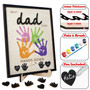 Daddy handprint canvas personalized with kids’ names and 2025, rustic wood-look background, Father’s Day gift