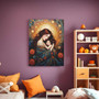 Heartwarming mother and baby canvas in folk art, navy backdrop with gold accents, rustic touch for living room wall