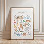 Animal alphabet canvas print in watercolor A-Z animals, pastel palette, perfect for nursery or playroom homeschool decor