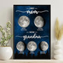 First Mom Now Grandma canvas featuring moon phases, personalized with names and dates, perfect Mother’s Day gift for grandma