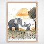 Affectionate mom and baby elephant nursery canvas wall art for gender-neutral kids room, safari animal decor in soft neutrals Affectionate mom and baby elephant nursery canvas wall art for gender-neutral kids room, safari animal decor in soft neutrals