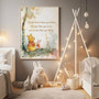 Winnie the Pooh inspirational quote canvas, blush pink with Pooh and Piglet silhouette, square format, soft nursery wall decor