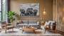 Elephant family canvas art, panoramic layout with calves crossing the African plains, living room decor for animal lovers