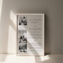 wedding vow canvas, square with black-and-white photo and modern typography, custom names and date, contemporary style
