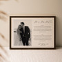 Personalized wedding vow canvas, minimalist sans-serif on beige, centered text, portrait, names and date, bedroom decor