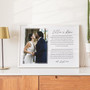 Personalized wedding vow canvas with rustic wood frame, cream background, calligraphy, names and date, anniversary gift