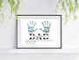Dad handprint canvas with rustic kraft look, colorful child handprints personalized with names; Father's Day gift