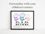 Dad handprint canvas, black-and-white minimalist style with children's names, portrait wall art for home office decor