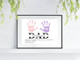 Dad handprint canvas in soft watercolor, portrait layout, personalized with kids' names; thoughtful birthday gift for dad