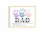 Dad handprint canvas personalized with children's names, layered parent-child handprints in navy; Father's Day gift