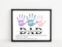 Dad handprint canvas in pastel rainbow tones, personalized with children's names; sweet new dad gift, nursery decor