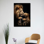 Lion family canvas wall art featuring mother lion and cubs in soft neutrals, elegant wildlife accent for modern living rooms