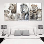 Modern Lion Family Portrait Canvas Watercolor Art - Framed 3 Piece Wall Decor For Living Room Or Office