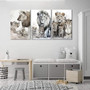 Modern Lion Family Portrait Canvas Watercolor Art - Framed 3 Piece Wall Decor For Living Room Or Office