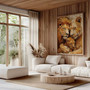 Lion family oil painting canvas wall art, earthy neutral palette in vertical portrait, wildlife accent for living rooms