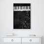 Black and white piano poster, minimalist musical wall decor for studio or practice room, sleek wall art for musicians