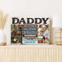 Hero theme canvas print custom photo collage for Dad with superhero accents and name, unique Father's Day or birthday present