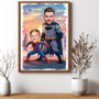 Dad hero cartoon canvas wall art, personalized, bold colors, landscape layout, heartfelt gift for Father’s Day from kids