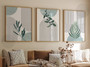 Set Of 3 Boho Botanical Canvas Prints - Aqua Sage Abstract Geometric Art For Home Decor