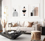 Bohemian Geometric Wall Art Canvas Set For Living Room - Abstract Black And White Design, Mid Century Modern Style